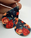 Red Rose FAUX Leather Teardrop Earrings