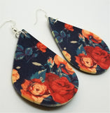 Red Rose FAUX Leather Teardrop Earrings