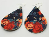 Red Rose FAUX Leather Teardrop Earrings