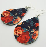Red Rose FAUX Leather Teardrop Earrings