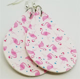 Pink Flamingo Tear Drop Shaped FAUX Leather Earrings