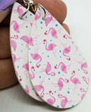 Pink Flamingo Tear Drop Shaped FAUX Leather Earrings