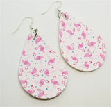 Pink Flamingo Tear Drop Shaped FAUX Leather Earrings