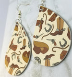 Cowboy Themed FAUX Leather Teardrop Earrings