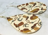 Cowboy Themed FAUX Leather Teardrop Earrings