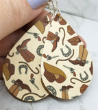 Cowboy Themed FAUX Leather Teardrop Earrings