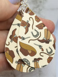Cowboy Themed FAUX Leather Teardrop Earrings