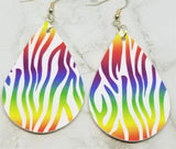 Rainbow Tiger Stripes Tear Drop Shaped FAUX Leather Earrings