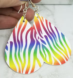 Rainbow Tiger Stripes Tear Drop Shaped FAUX Leather Earrings