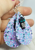 Chunky Blue, Pink and Purple Glitter Very Sparkly FAUX Leather Teardrop Earrings with Owl Charm