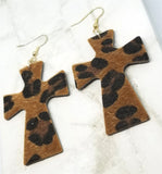 Leopard Print Hair on Hide FAUX Leather Cross Earrings