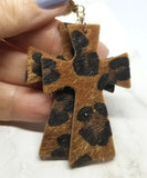Leopard Print Hair on Hide FAUX Leather Cross Earrings