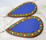 Hand Painted FAUX Leather Teardrop Shaped Earrings with Aboriginal Style Dot Art Border