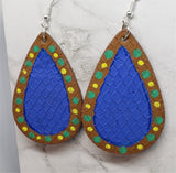 Hand Painted FAUX Leather Teardrop Shaped Earrings with Aboriginal Style Dot Art Border