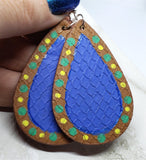 Hand Painted FAUX Leather Teardrop Shaped Earrings with Aboriginal Style Dot Art Border