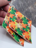 Autumnal Leaves on Diamond Shaped FAUX Leather Earrings