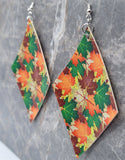 Autumnal Leaves on Diamond Shaped FAUX Leather Earrings
