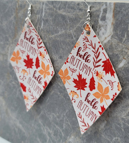 Hello Autumn Diamond Shaped FAUX Leather Earrings