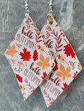 Hello Autumn Diamond Shaped FAUX Leather Earrings