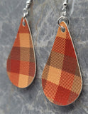 Plaid Tear Drop Shaped FAUX Leather Earrings in Rich Autumn Tones