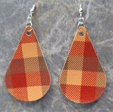 Plaid Tear Drop Shaped FAUX Leather Earrings in Rich Autumn Tones