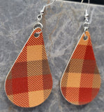 Plaid Tear Drop Shaped FAUX Leather Earrings in Rich Autumn Tones