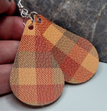 Plaid Tear Drop Shaped FAUX Leather Earrings in Rich Autumn Tones