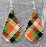 Plaid Tear Drop Shaped FAUX Leather Earrings