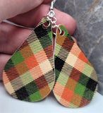 Plaid Tear Drop Shaped FAUX Leather Earrings