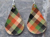 Plaid Tear Drop Shaped FAUX Leather Earrings