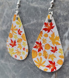 Autumn Leaves Tear Drop Shaped FAUX Leather Earrings