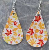 Autumn Leaves Tear Drop Shaped FAUX Leather Earrings