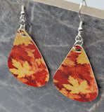 Autumn Maple Leaves Tear Drop Shaped FAUX Leather Earrings