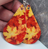 Autumn Maple Leaves Tear Drop Shaped FAUX Leather Earrings