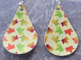 Autumn Maple Leaves Tear Drop Shaped FAUX Leather Earrings