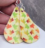 Autumn Maple Leaves Tear Drop Shaped FAUX Leather Earrings