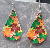 Autumn Maple Leaves Teardrop Shaped FAUX Leather Earrings
