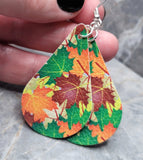 Autumn Maple Leaves Teardrop Shaped FAUX Leather Earrings