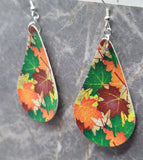 Autumn Maple Leaves Teardrop Shaped FAUX Leather Earrings
