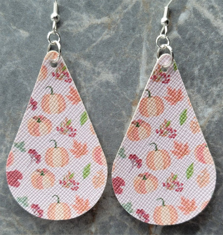 Autumnal Themed Tear Drop Shaped FAUX Leather Earrings