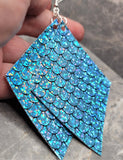 Holo Light Blue Scales on Diamond Shaped FAUX Leather Earrings