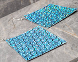 Holo Light Blue Scales on Diamond Shaped FAUX Leather Earrings