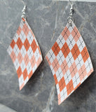 Orange, White and Black Argyle Diamond Shaped FAUX Leather Earrings