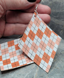 Orange, White and Black Argyle Diamond Shaped FAUX Leather Earrings