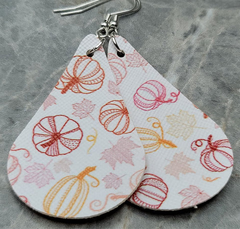 Autumnal Themed Tear Drop Shaped FAUX Leather Earrings