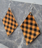 Orange and Black Plaid Diamond Shaped FAUX Leather Earrings