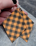 Orange and Black Plaid Diamond Shaped FAUX Leather Earrings