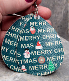 Merry Christmas Waterdrop Shaped FAUX Leather Earrings