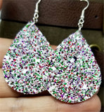 Chunky Red, Green and White Glitter Very Sparkly FAUX Leather Teardrop Earrings