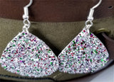 Chunky Red, Green and White Glitter Very Sparkly FAUX Leather Teardrop Earrings